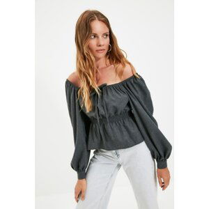 Trendyol Gray Pleated Blouse