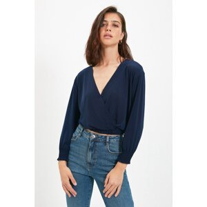 Trendyol Navy Blue Double Breasted Collar Knitted Blouse