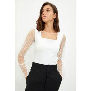 Trendyol Ecru Transparent Sleeve Knitted Blouse