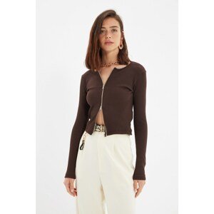 Trendyol Brown Zipper Knitted Blouse