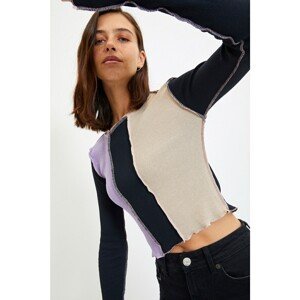 Trendyol Lilac Crop Fitted Color Block Knitted Blouse