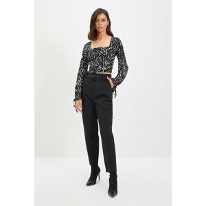 Trendyol Multi Colored Buttoned Printed Corduroy Crop Knitted Blouse
