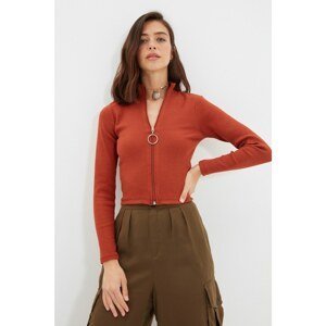 Trendyol Cinnamon Zipper Detailed Knitted Blouse