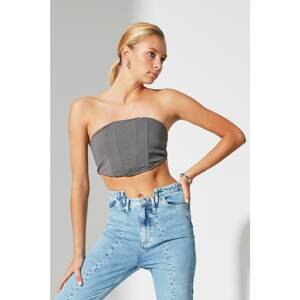 Trendyol Gray Crop Underwire Knitted Blouse