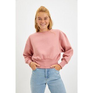 Trendyol Pink Balloon Sleeve Crop Raised Knitted Thick Sweatshirt