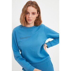 Trendyol Indigo Printed 100% Organic Cotton Basic Knitted Sweatshirt