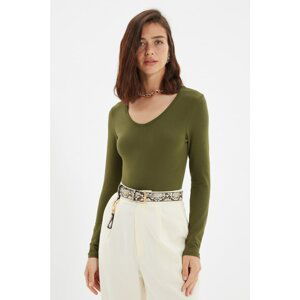 Trendyol Light Khaki V Neck Knitted Body