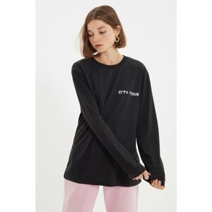 Trendyol Black Unisex Oversize Front and Back Printed Knitted T-Shirt
