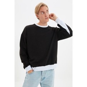 Trendyol Black Unisex Oversize Fit Long Sleeve Crew Neck Striped Sweatshirt