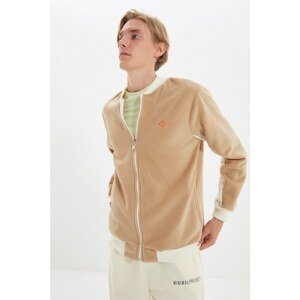 Trendyol Stone Unisex Regular Fit Long Sleeve Embroidered Zipper Paneled Sweatshirt