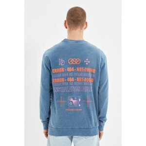 Trendyol Indigo Men Regular Fit Long Sleeve Crew Neck Printed Sweatshirt