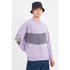 Trendyol Lilac Men's Oversize Crew Neck Long Sleeve Printed Sweatshirt