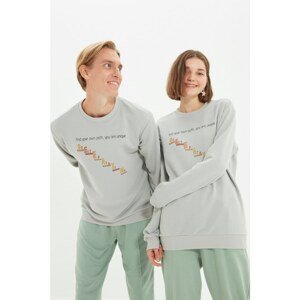 Trendyol Gray Unisex Regular Fit Long Sleeve Crew Neck Printed Sweatshirt