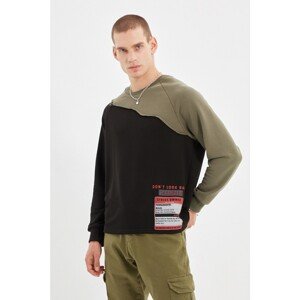 Trendyol Black Men's Regular Fit Long Sleeve Crew Neck Paneled Sweatshirt