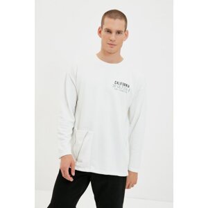 Trendyol Ecru Men Regular Fit Crew Neck Pocket Printed Sweatshirt