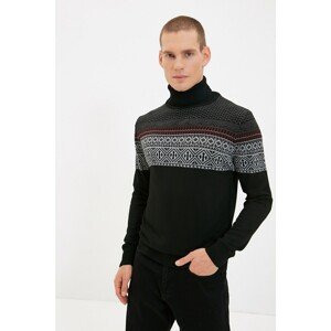 Trendyol Black Men's Slim Fit Turtleneck Jacquard Knitwear Sweater