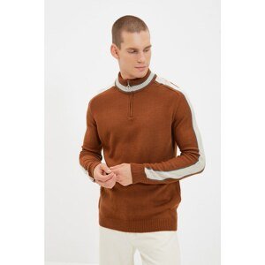 Trendyol Camel Men Regular Half Turtleneck Zipper Collar Sweater