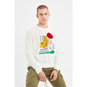 Trendyol White Men Regular Fit Crew Neck Front Size Colorful Jacquard Sweater