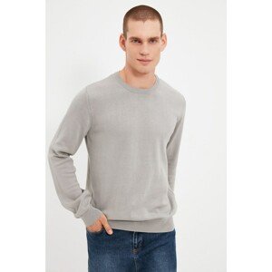 Trendyol Gray Men's Slim Fit Crew Neck 100% Cotton Basic Sweater