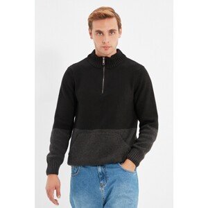 Trendyol Black Men Regular Zippered Half Fisherman Color Block Kangaroo Pocket Sweater