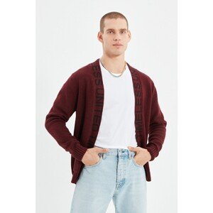 Trendyol Claret Red Men's Slogan Oversize Fit Knitwear Cardigan