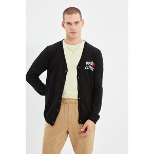 Trendyol Black Men Regular Fit Cardigan with Text Detail on the Chest