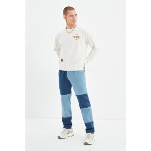 Trendyol Navy Blue Men's Regular Fit Elastic Waist Patchwork Jeans