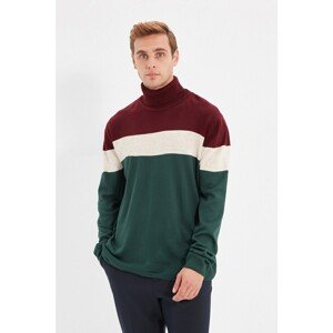 Trendyol Claret Red Men's Slim Fit Turtleneck Paneled Knitwear Sweater