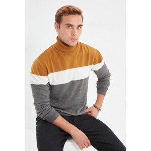Trendyol Camel Men Slim Fit Turtleneck Paneled Knitwear Sweater