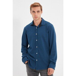 Trendyol Indigo Men's Super Slim Fit Buttoned Collar Gippie Honeycomb Single Jersey Long Sleeve Shirt