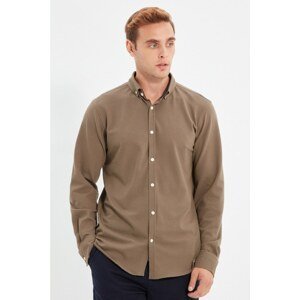 Trendyol Khaki Men's Super Slim Fit Buttoned Collar Gippie Honeycomb Single Jersey Long Sleeve Shirt