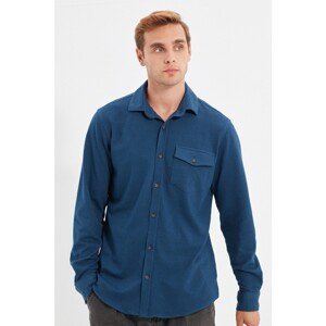 Trendyol Indigo Men's Super Slim Fit Shirt Collar Gipeli Honeycomb Single Pocket Covered Shirt