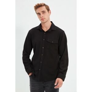 Trendyol Black Men's Super Slim Fit Shirt Collar Gipeli Honeycomb Single Jersey Single Pocket Cuffed Shirt