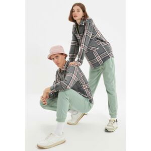 Trendyol Gray Unisex Oversize Half Pat Plaid Lumberjack Shirt