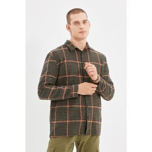 Trendyol Khaki Men Regular Fit Shirt Collar Long Sleeve Lumberjack Plaid Shirt