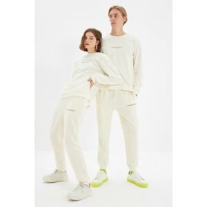 Trendyol Ecru Unisex Regular Printed Knitted Sweatpants
