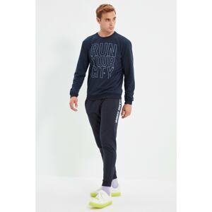 Trendyol Navy Blue Men's Regular Fit Printed Rubber Leg Sweatpants