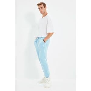 Trendyol Blue Men's Regular Fit Rubber Leg Striped Sweatpants
