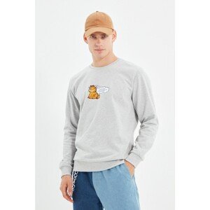 Trendyol Gray Licensed Men's Garfield Printed Regular Fit Crew Neck Sweatshirt