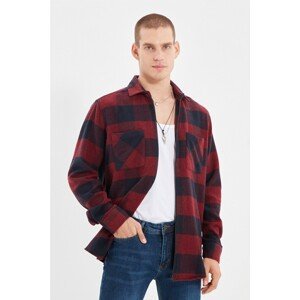 Trendyol Claret Red Men's Zippered Double Pocket Checkered Regular Jacket Shirt