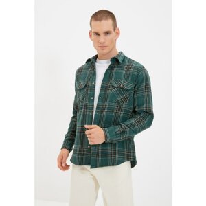 Trendyol Green Men's Regular Fit Long Sleeved Double Pocket Plaid Shirt