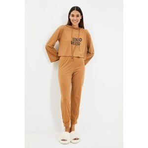 Trendyol Brown Printed Halloween Themed Knitted Pajamas Set