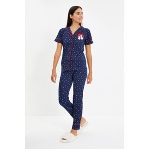Trendyol Navy Blue Printed Knitted Pajamas Set