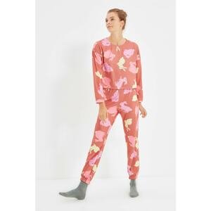 Trendyol Dried Rose Printed Knitted Pajamas Set