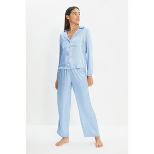Trendyol Blue Lace Detailed Woven Pajamas Set
