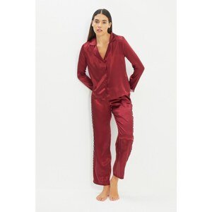 Trendyol Claret Red Lace Detailed Woven Pajamas Set