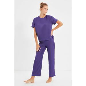 Trendyol Purple Woven Satin Pajamas Set
