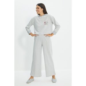 Trendyol Gray Recycle Fabric Printed 2 Yarn Knitted Pajamas Set