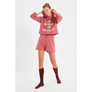 Trendyol Cinnamon Recycle Fabric Knitted Printed Pajamas Set