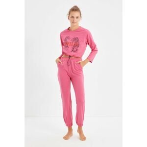 Trendyol Pink Recycle Fabric Knitted Printed Pajamas Set